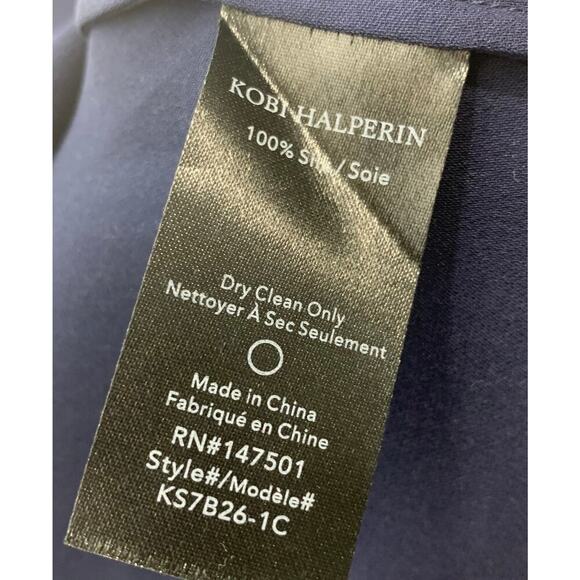 Kobi Halperin Sz XS Navy Blue 100% Silk Off Shoulder Flare Sleeve Blouse Top - Picture 5 of 7